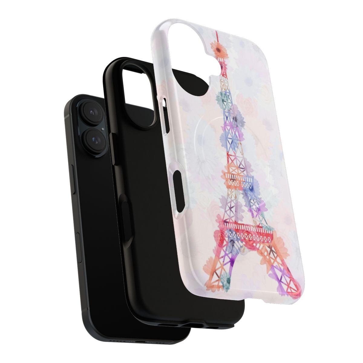 Colorful floral pattern phone case featuring the iconic Eiffel Tower in Paris - Layers