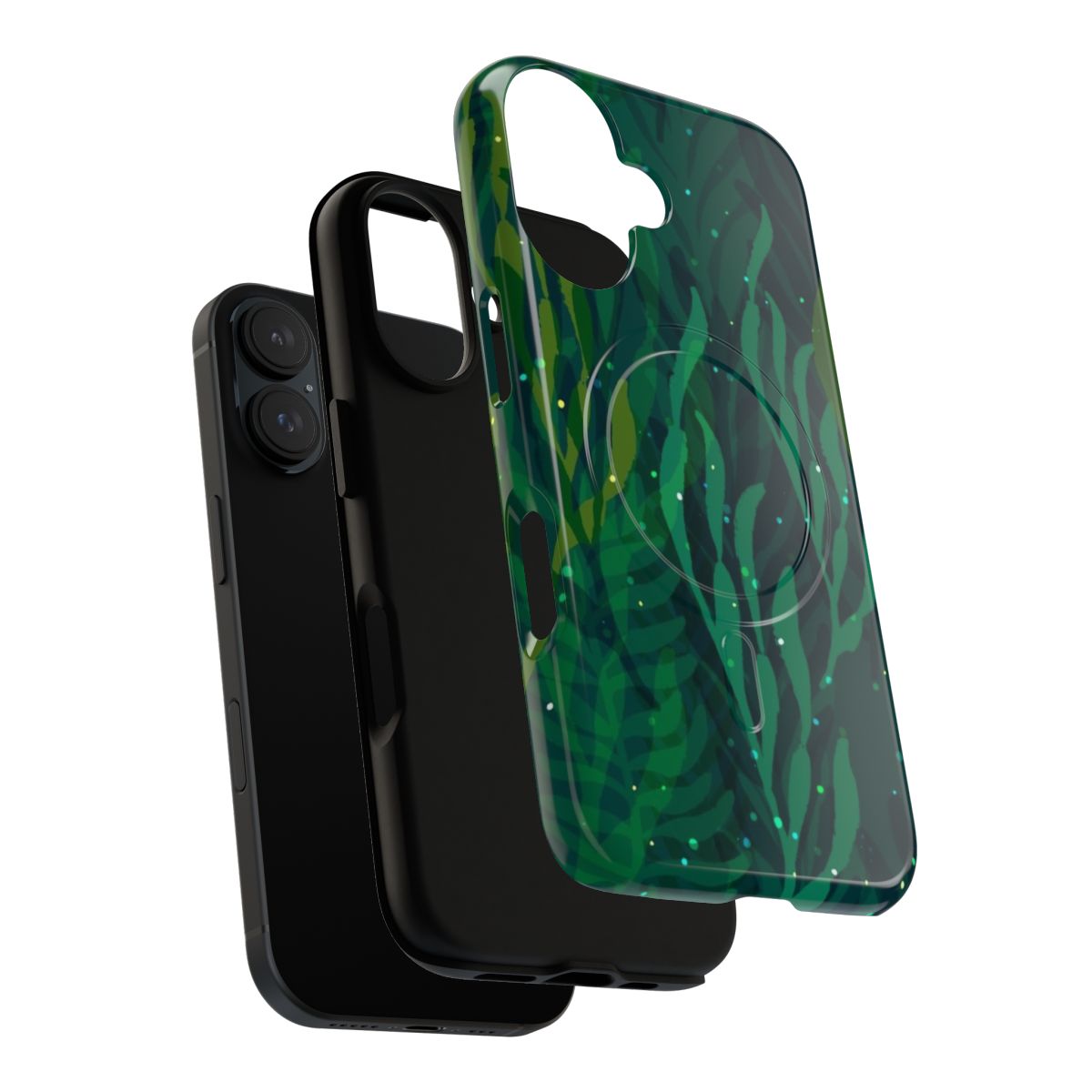 Magnetic phone case with a tranquil underwater emerald forest design - Layers