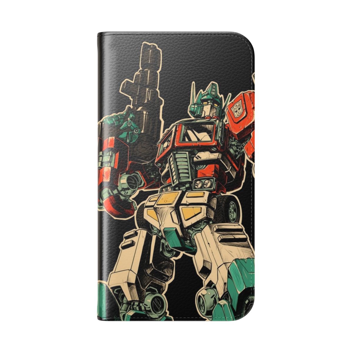 Retro-inspired phone case featuring Optimus Prime from the Transformers franchise - Folded Back