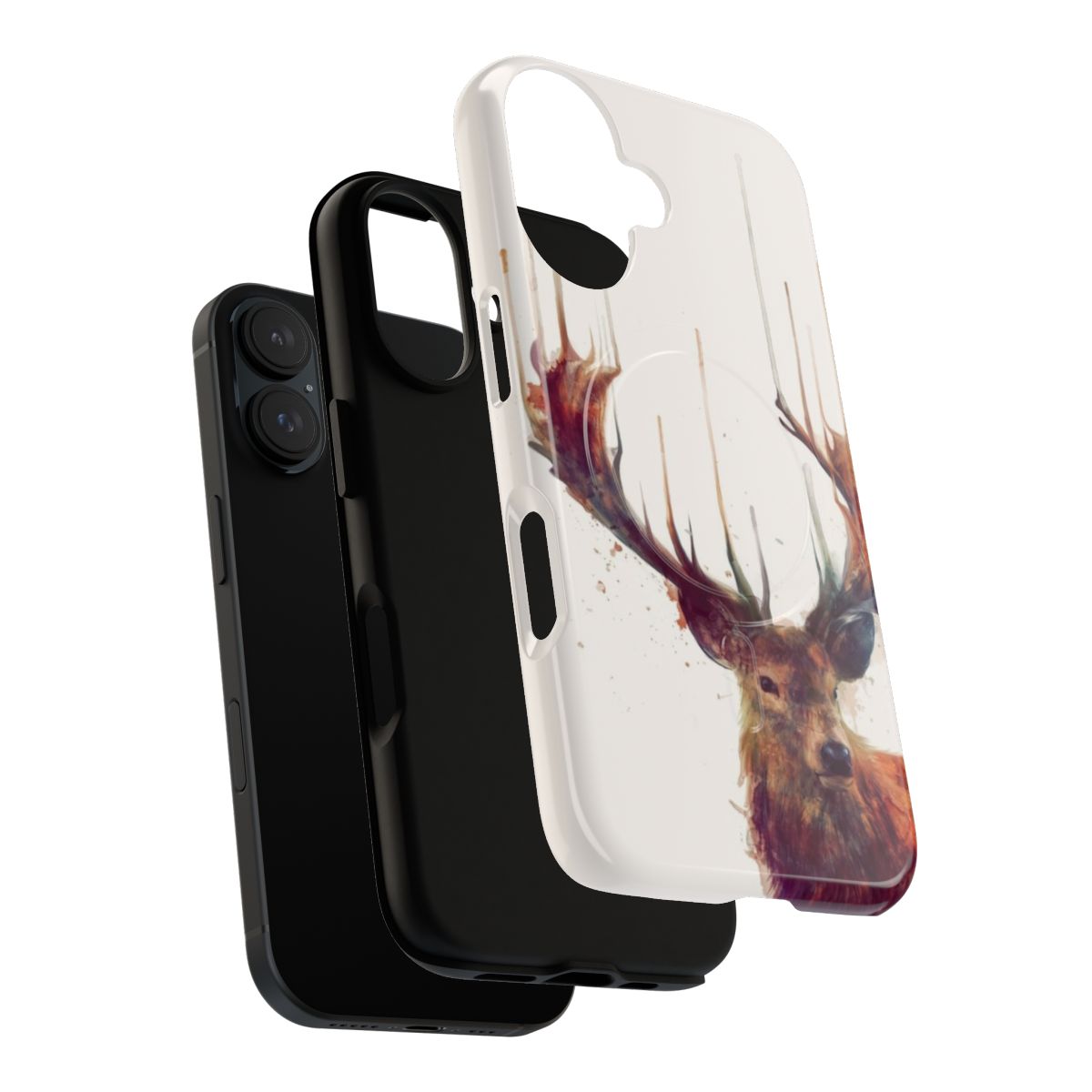 Vibrant and artistic red deer phone case with antlers, water color, and nature-inspired designs - Layers