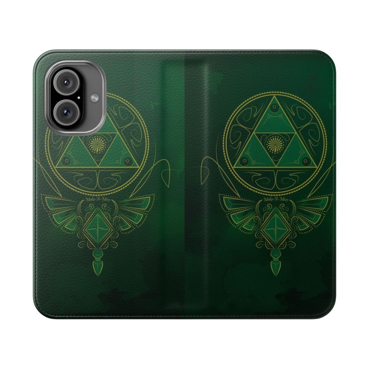 Green Courage inspired fantasy phone case with Japanese symbols and dragon design