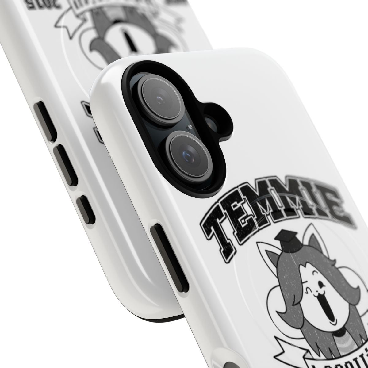 Artistic phone case featuring Temmie from the Undertale game - Detail