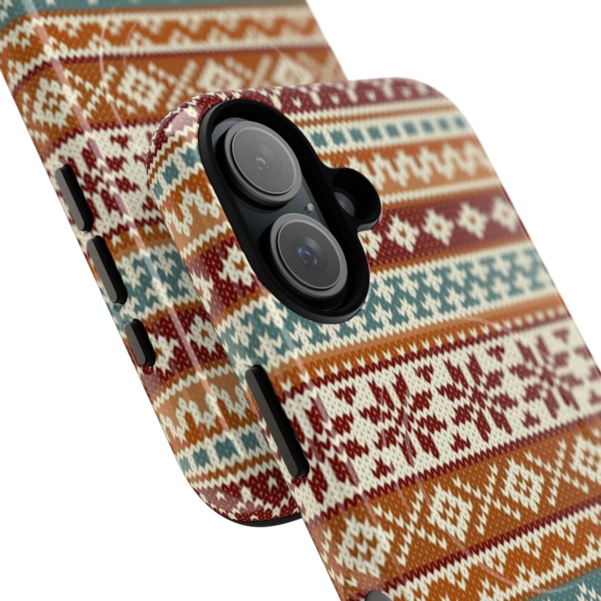 Fair Isle and geometric pattern phone case with a fox design - Detail