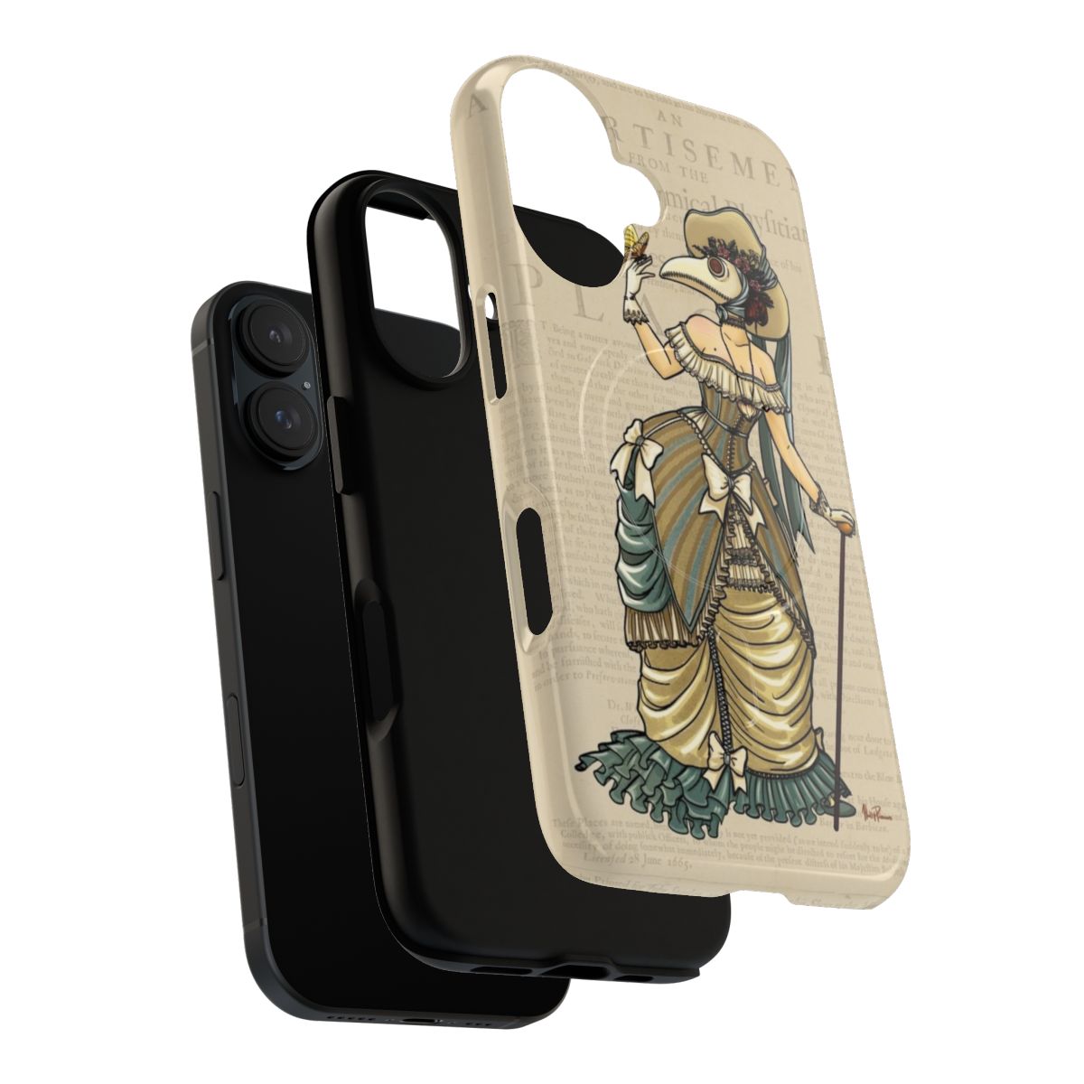 Magnetic tough phone case with lady doctor or plague doctor inspired design - Layers