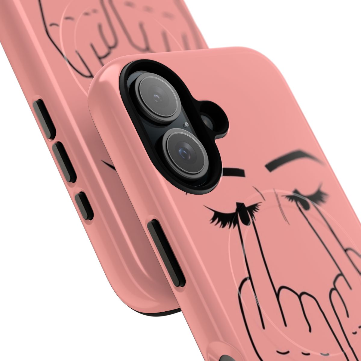 A phone case with a sassy, edgy, and aesthetic design featuring a middle finger and eye graphics. - Detail