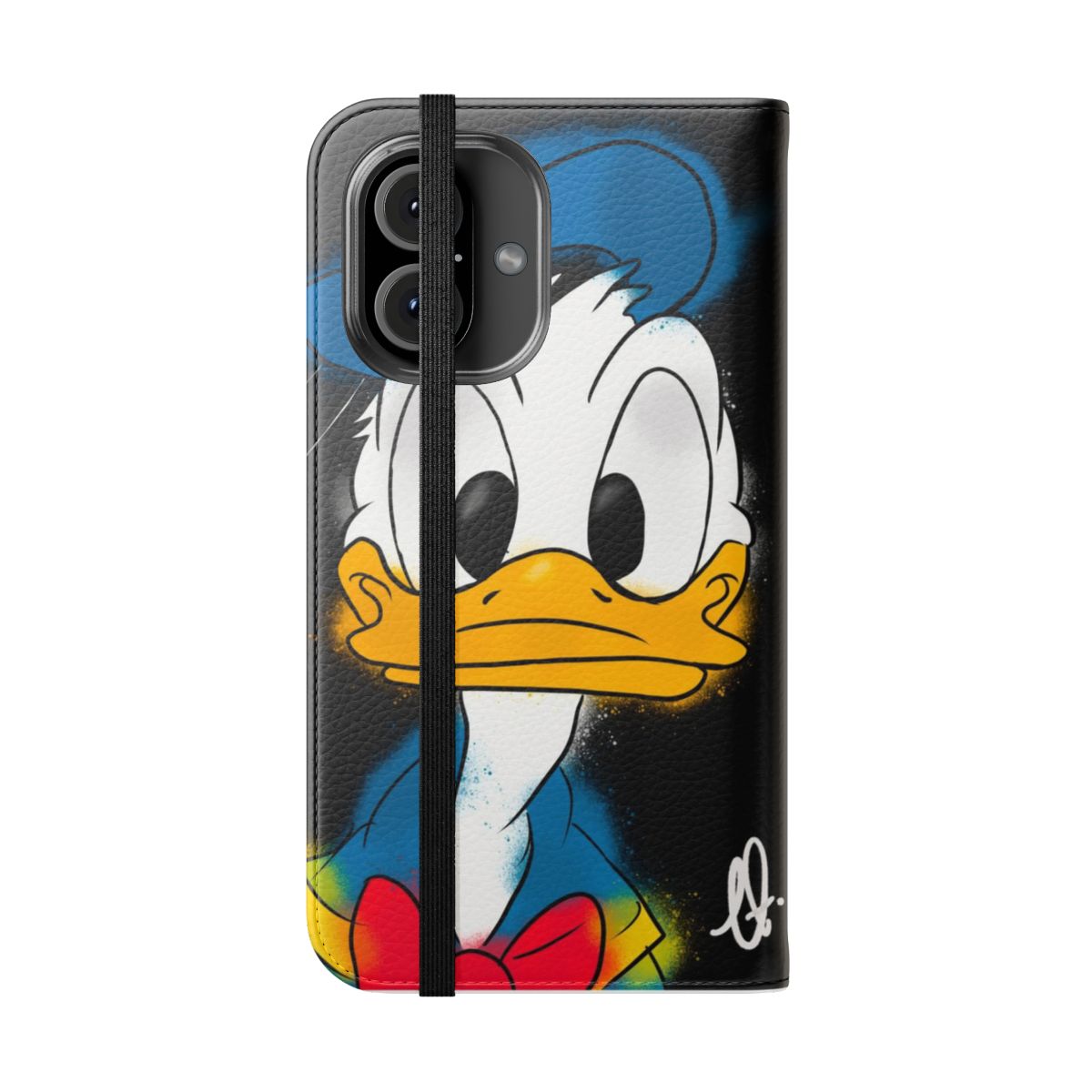 Vibrant cartoon-styled donald duck phone flip cover case - Folded Front