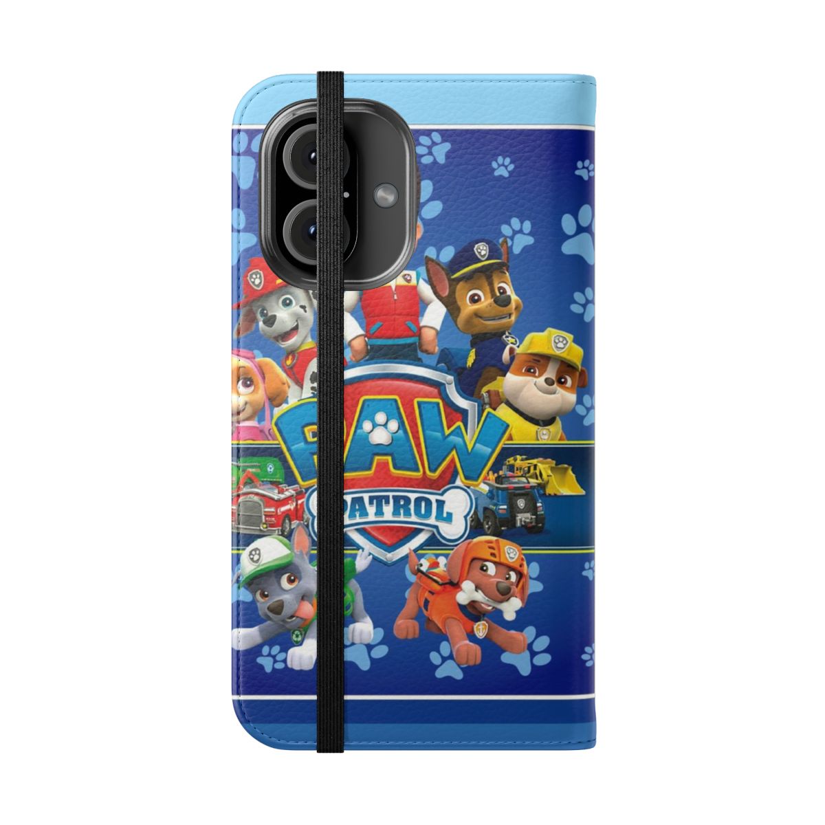 Paw Patrol-themed flip cover phone case in blue - Folded Front