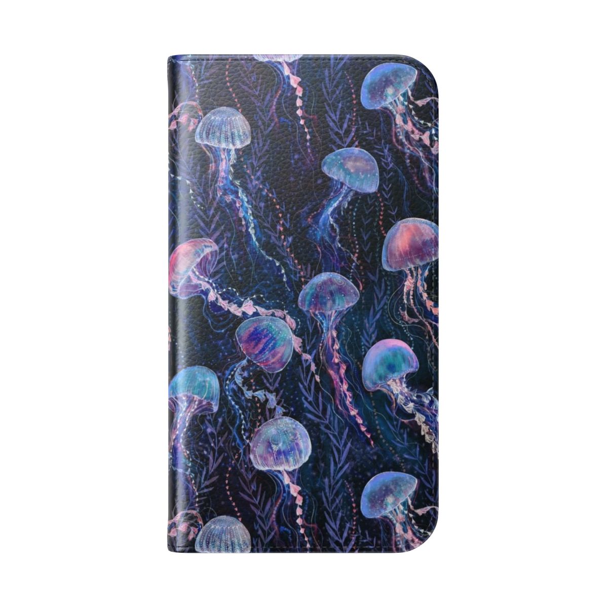 Jellyfish-themed flip phone case with a vibrant underwater design - Folded Back