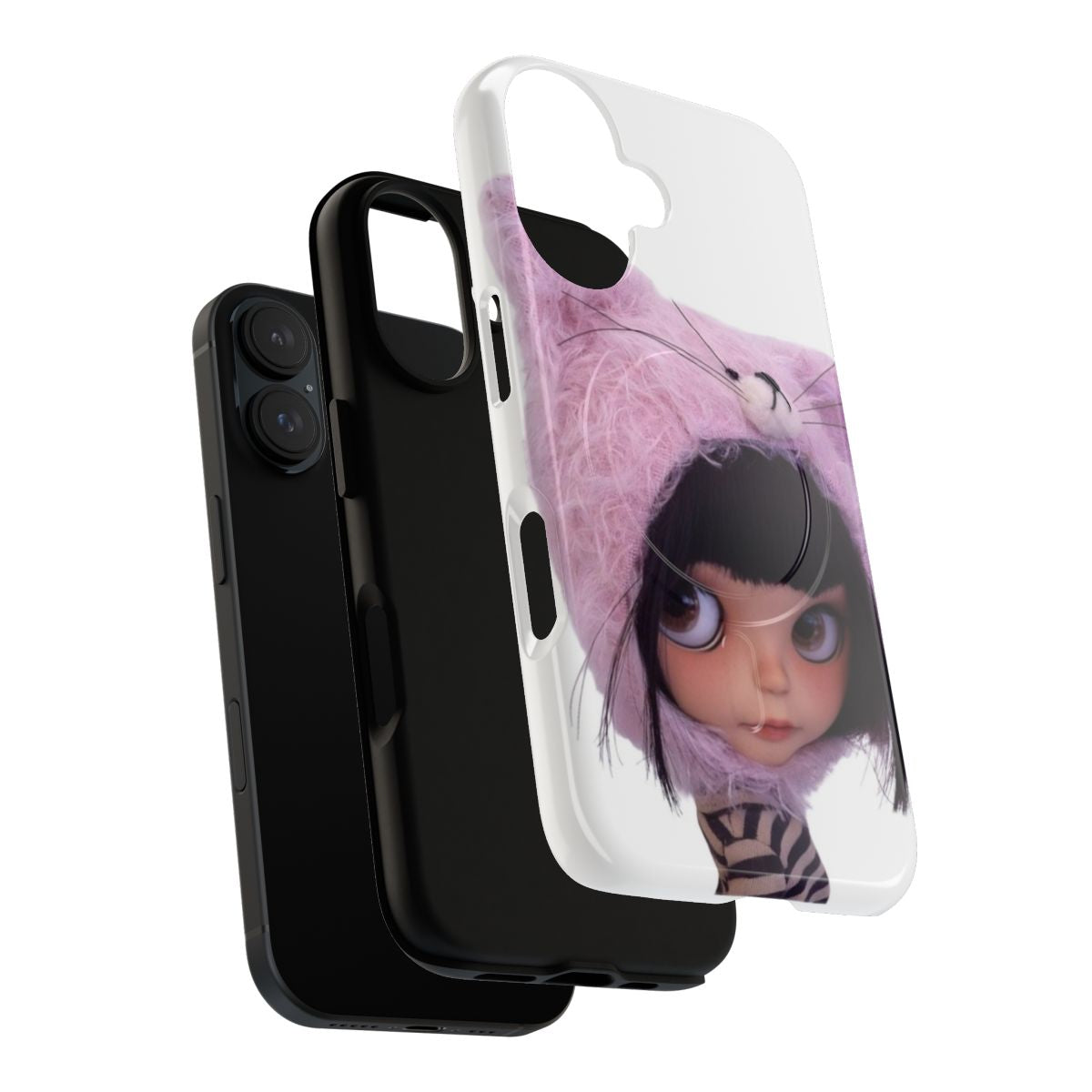 Fashionable phone case featuring a kitty-inspired Blythe doll design - Layers