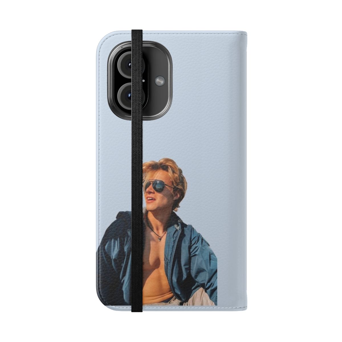 Outer Banks-themed flip cover phone case with Rudy Pankow character design - Folded Front