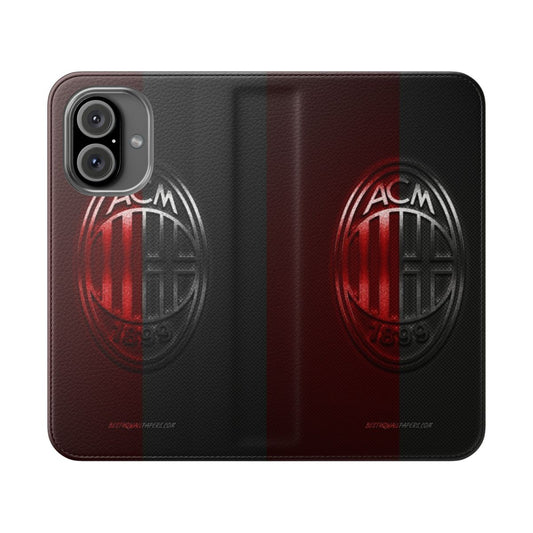 Sports-themed flip cover phone case with soccer and football graphics