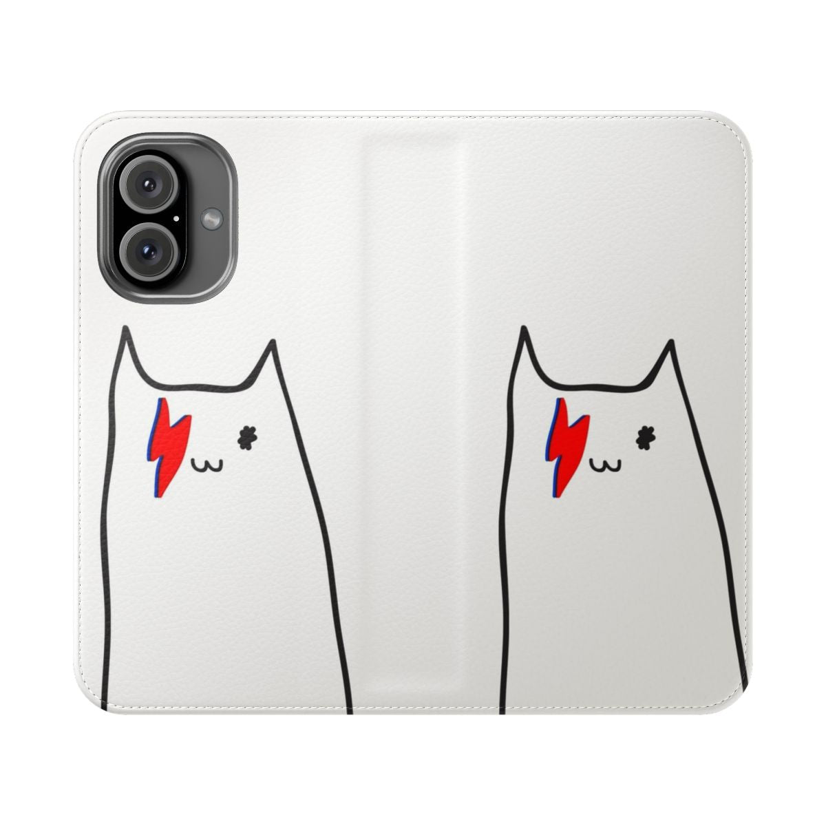 Bowie Cat Flip Cover Phone Case with Lightning Bolt Pattern