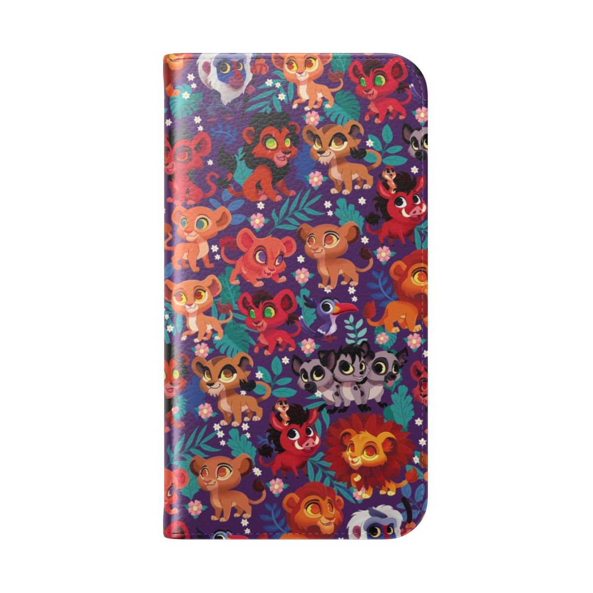 Cute and colorful flip phone case with a cartoon lion king pattern design - Folded Back