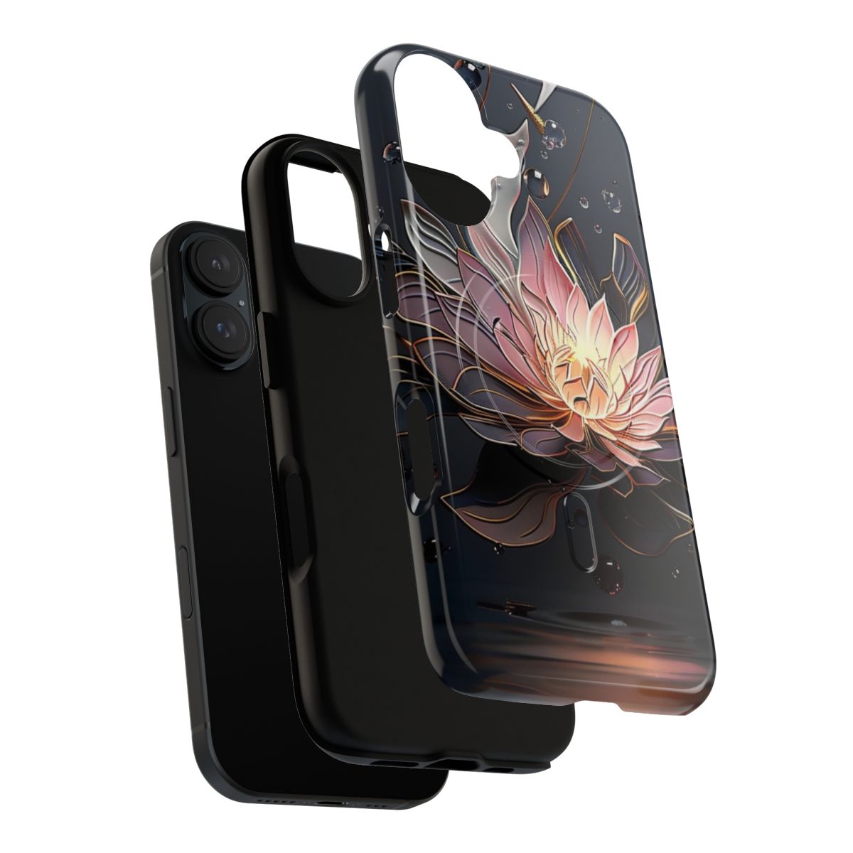 Stunning reflective water lotus flower print on a protective magnetic phone case - Layers