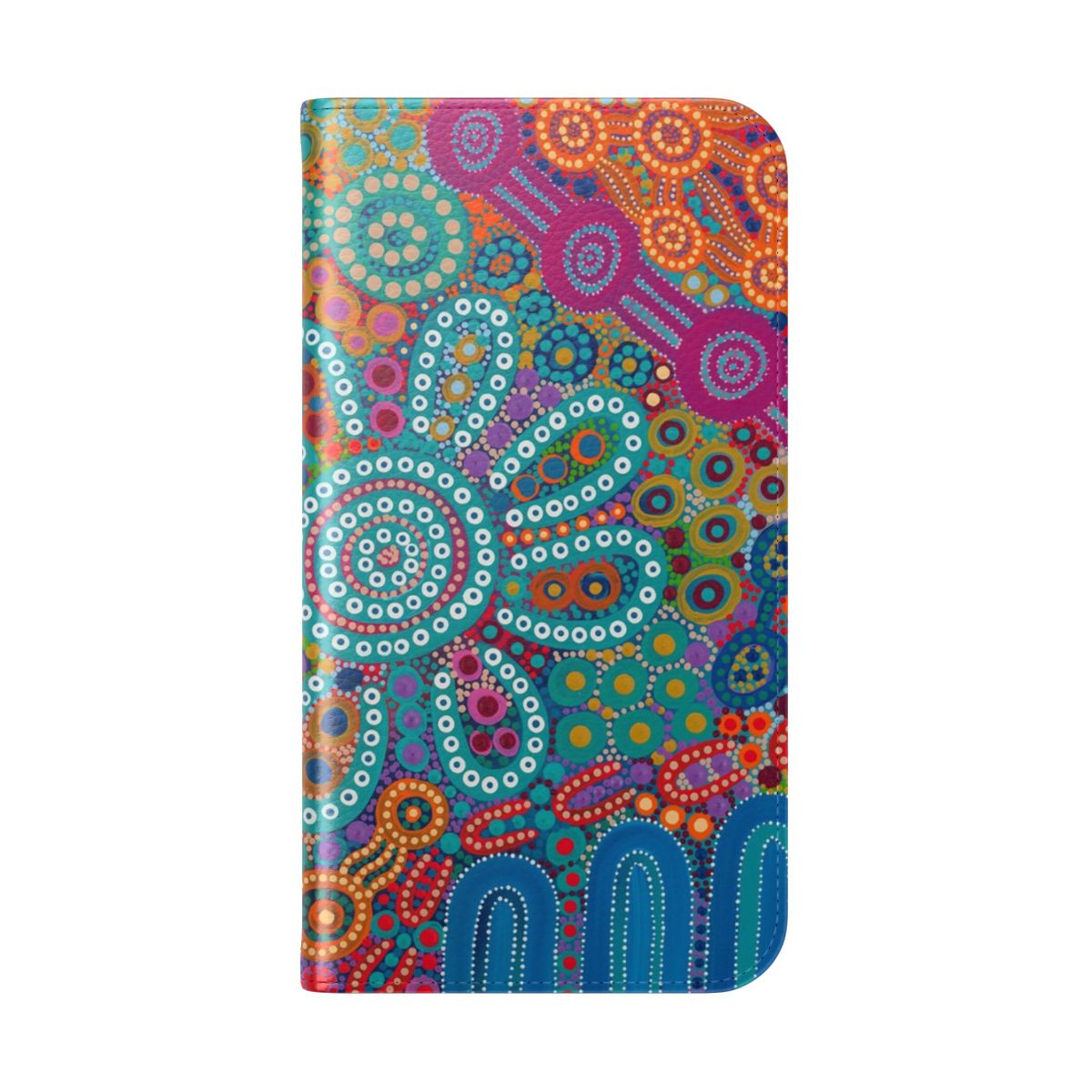 Flip phone case featuring vibrant aboriginal art design - Folded Back