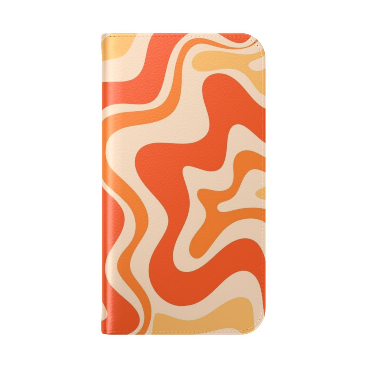 Retro abstract pattern phone case in vibrant orange and pink swirl design - Folded Back