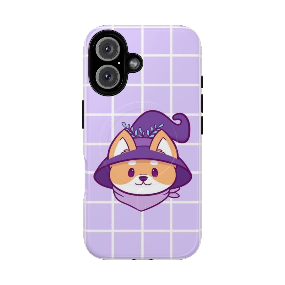 A cute, cartoon-style illustration of a smiling dog with pastel colors on a phone case.