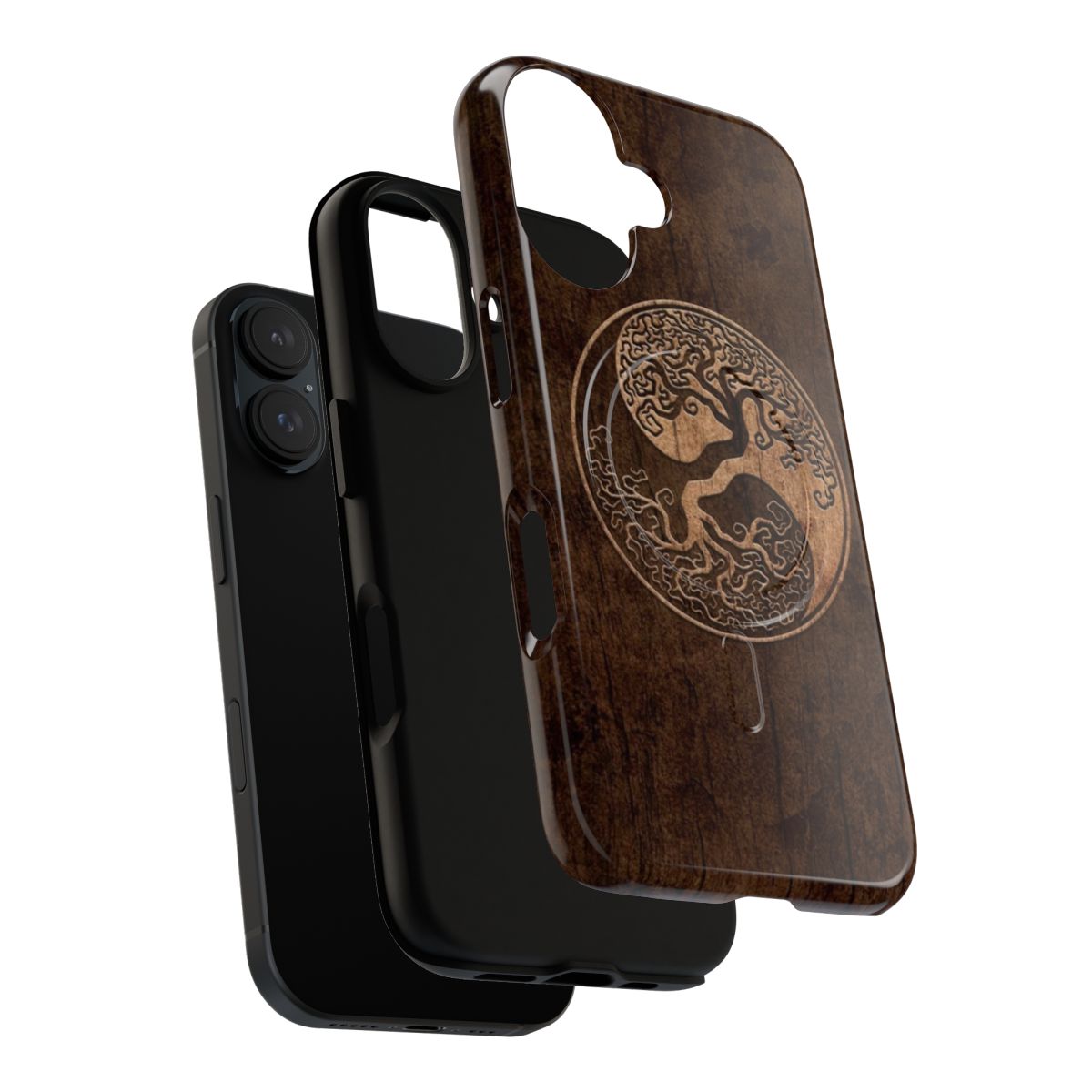 Rustic wood grain phone case with yin yang tree of life design - Layers