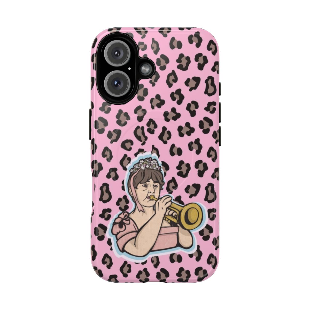 A magnetic phone case featuring the character Sonia Jackson from the British TV show EastEnders.