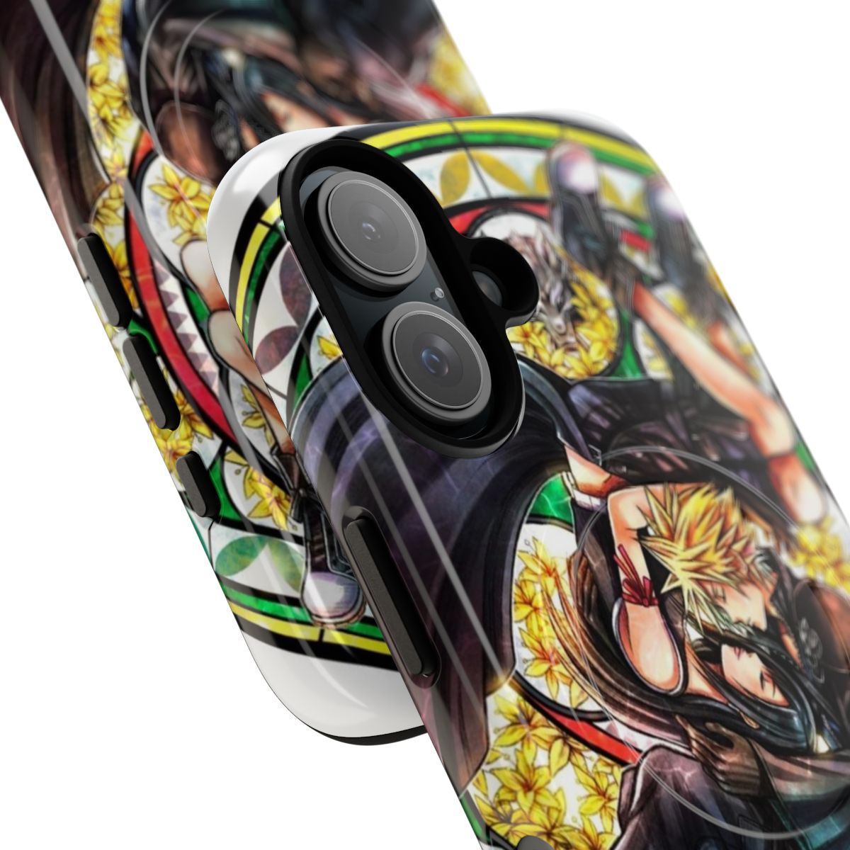 Stained glass-inspired phone case featuring Cloud and Tifa from Final Fantasy 7: Advent Children - Detail