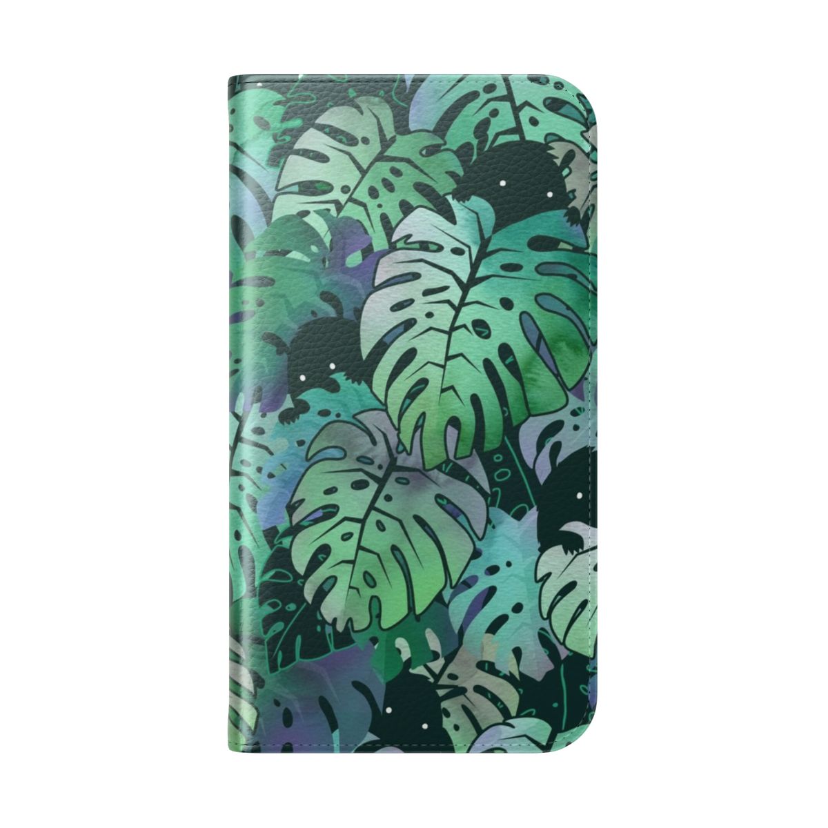 Tropical monstera leaf print phone case with flip cover - Folded Back