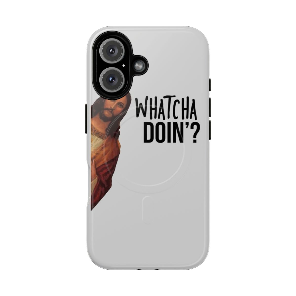 Magnetic tough phone case with a Jesus-themed meme design