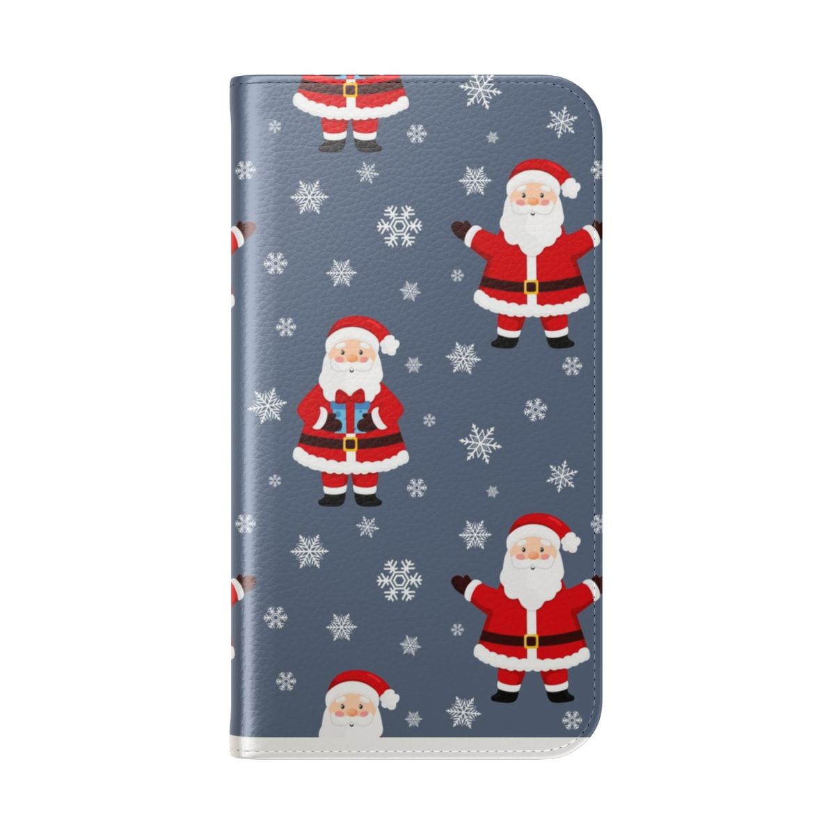 Festive Christmas phone case with jolly Santa Claus and snowflake pattern - Folded Back