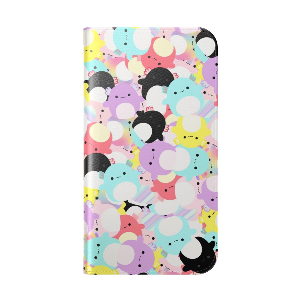 Squishy axolotl-themed flip cover phone case - Folded Back