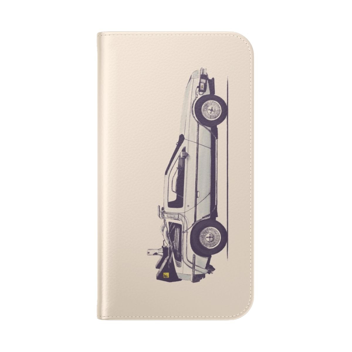 Vintage-inspired Delorean-themed flip phone case - Folded Back