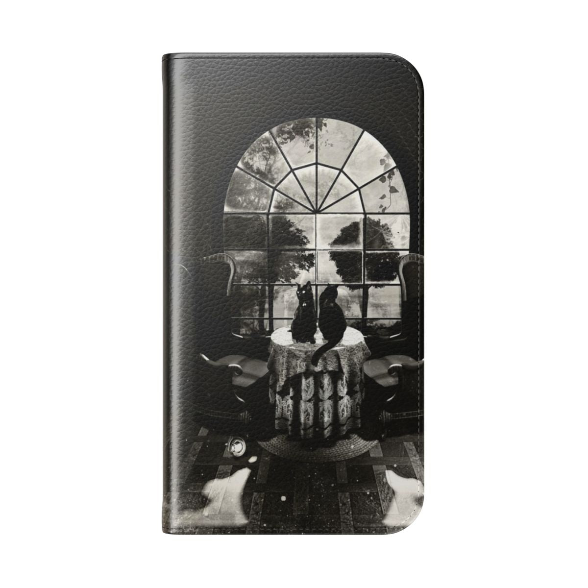 Flip cover phone case with a gothic skull design - Folded Back