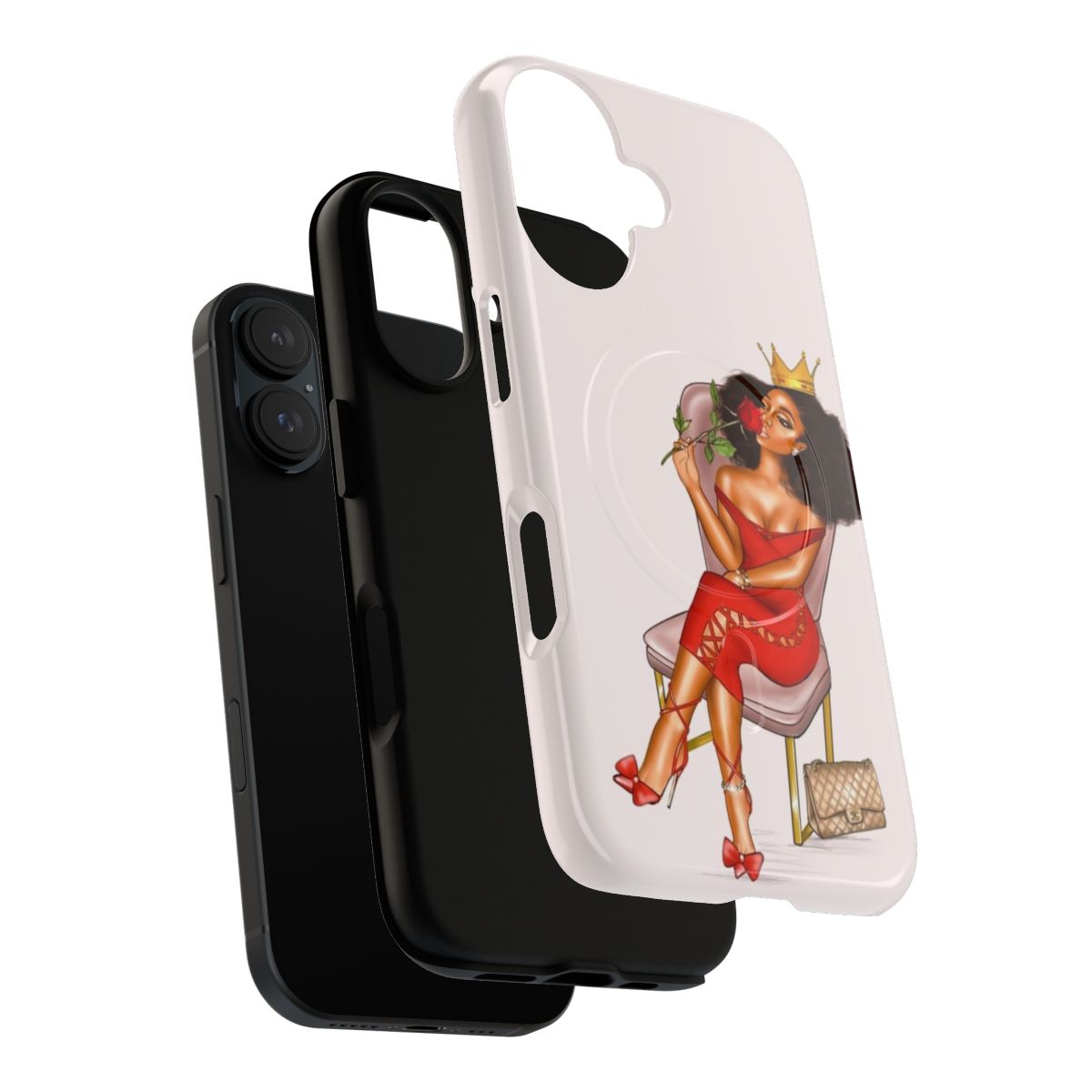 Melanin-Inspired Magnetic Tough Phone Case with Black Queen and Fashion Illustration - Layers