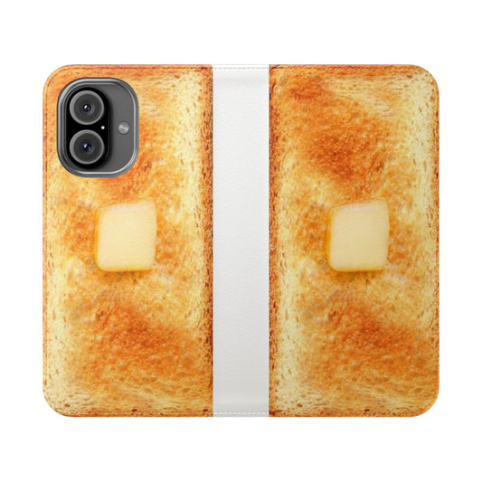 Realistic buttered toast inspired funny flip phone case