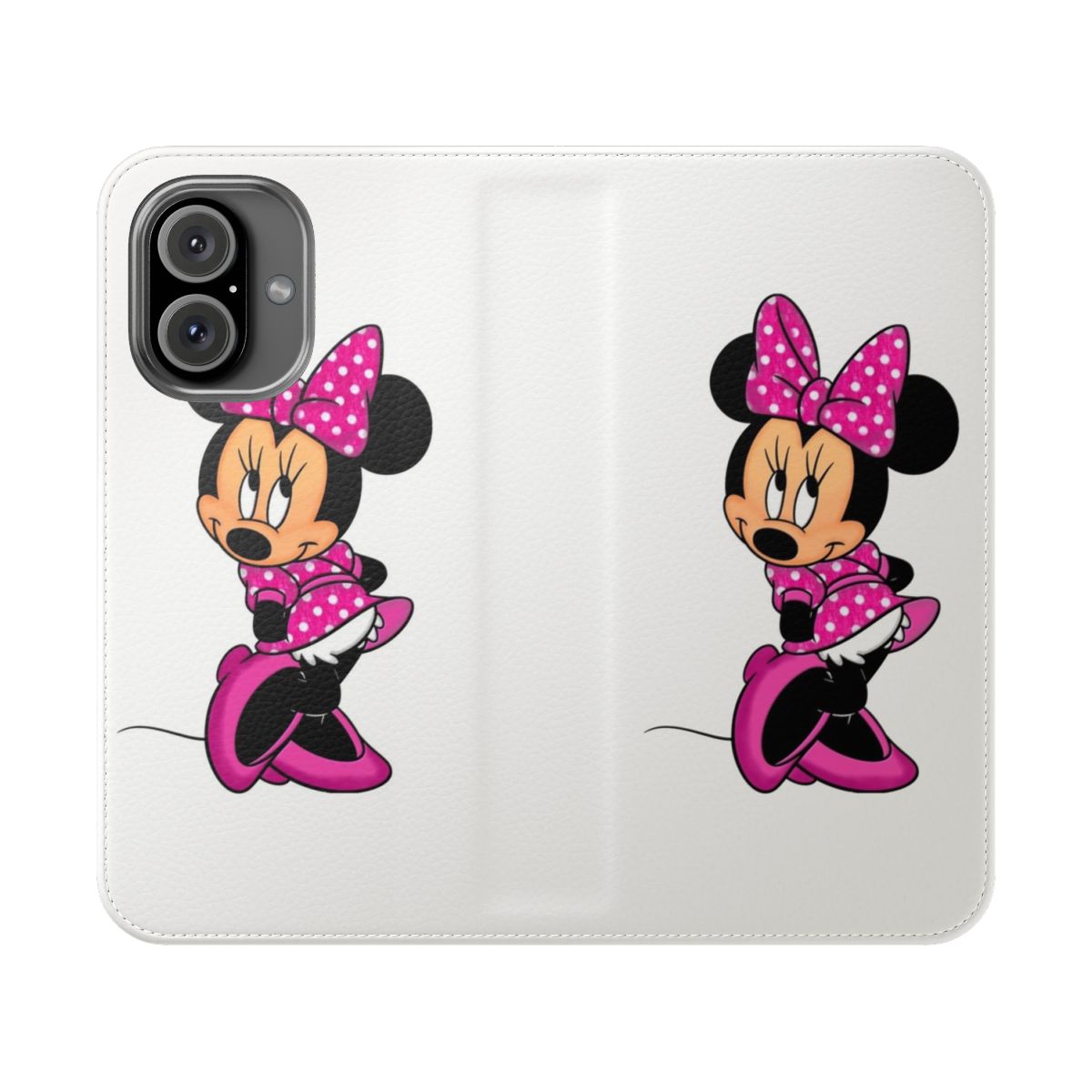 Stylish pink flip cover phone case with cute Minnie Mouse design