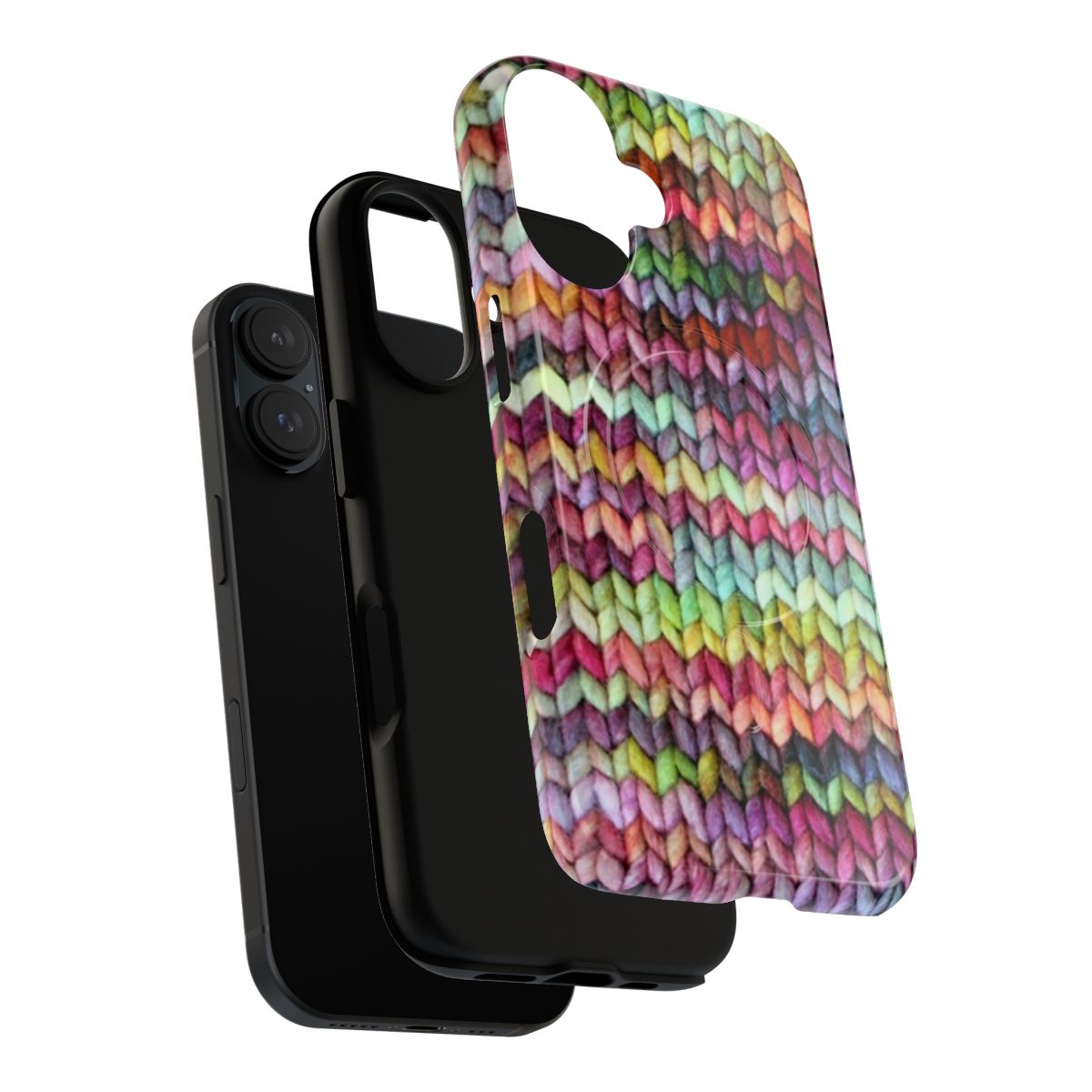 Knit phone case with magnetic closure and chicken boot design - Layers