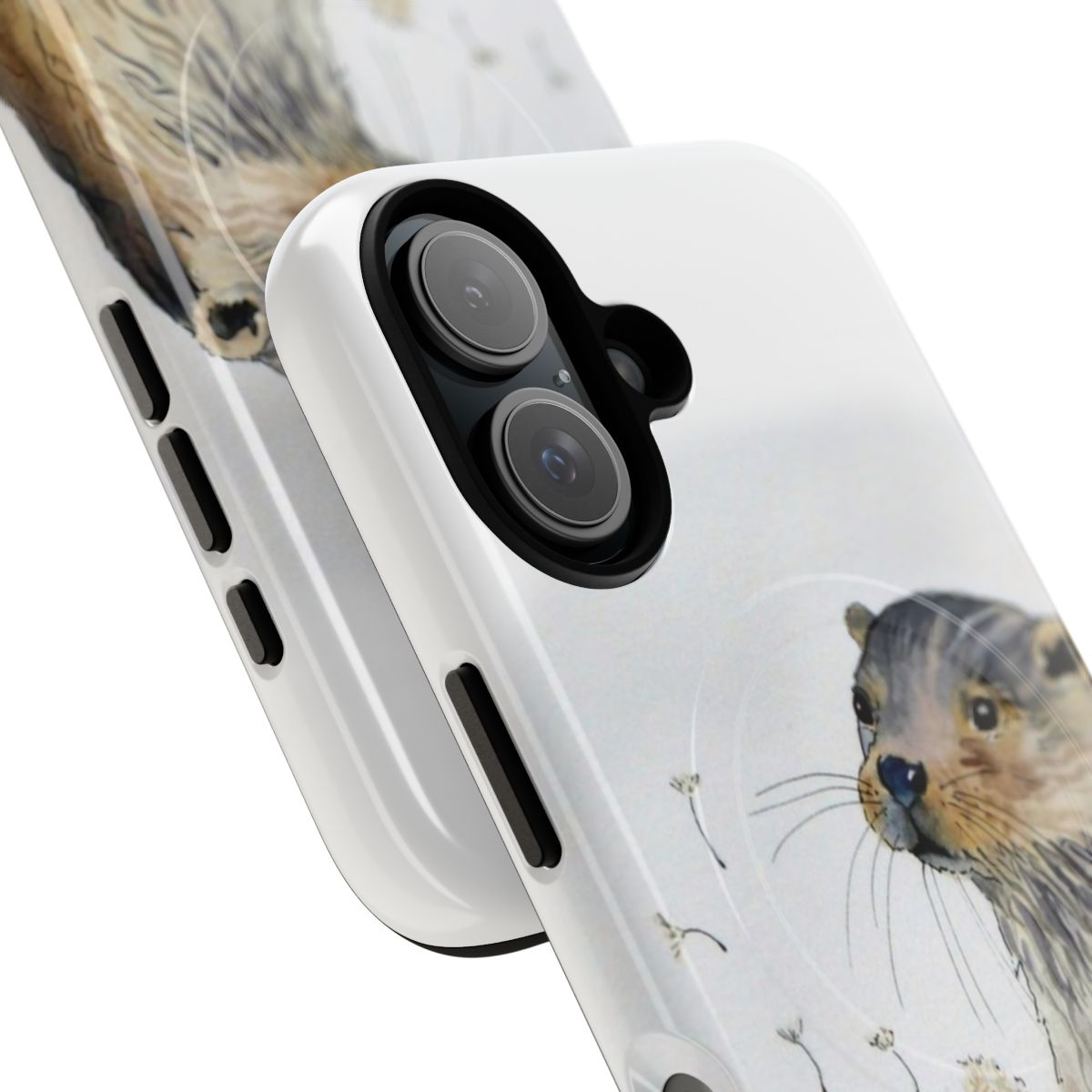 Whimsical illustration of a wishing otter on a durable, protective phone case. - Detail