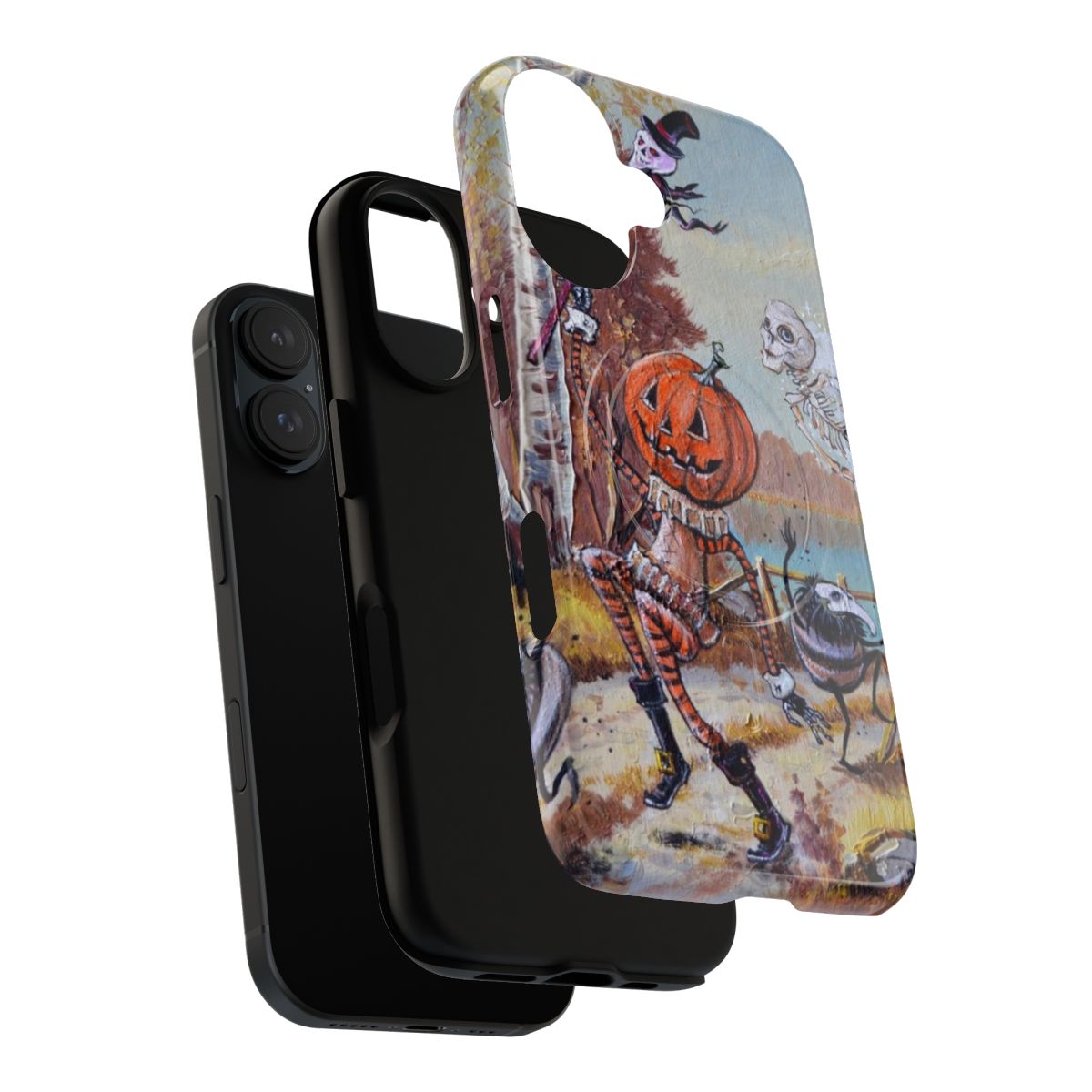 Spooky and supernatural themed phone case with pumpkins, ghosts, and monsters - Layers