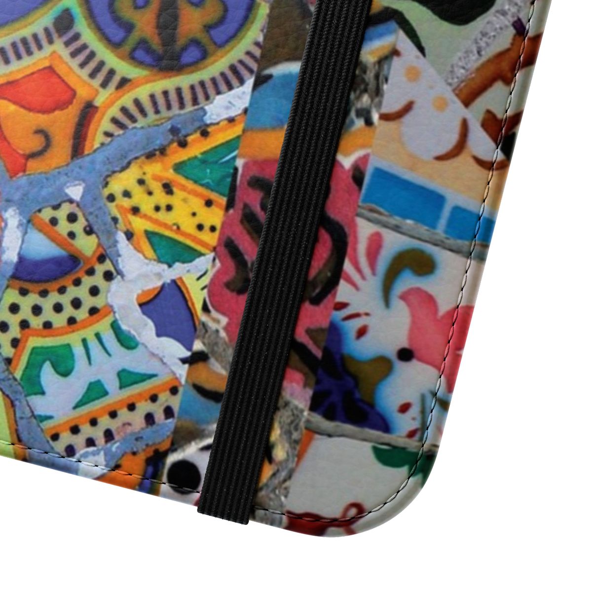 Colorful artistic phone case with vibrant geometric and organic pattern design inspired by Spanish art. - Close Up