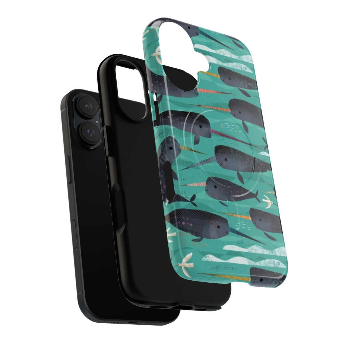 Colorful digital art design featuring a narwhal and owl on a phone case - Layers