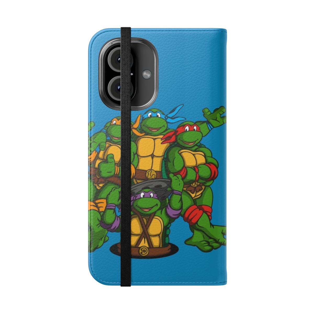 Retro-styled phone case cover with Ninja Turtles characters - Folded Front