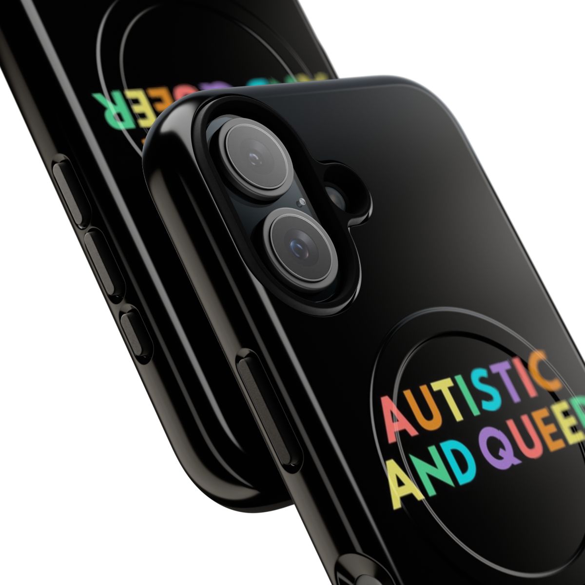 Magnetic tough phone case with autistic and queer pride designs - Detail