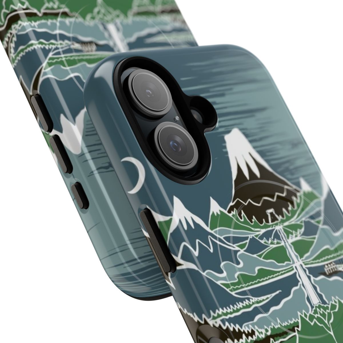 Magnetic tough phone case featuring a enchanted mountain path inspired by the works of J.R.R. Tolkien. - Detail