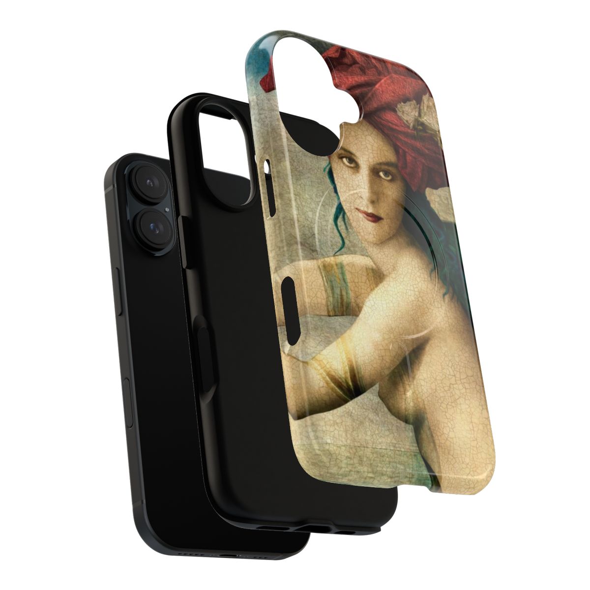 Magnetic tough phone case with a design featuring the Blessed Temperance symbol and fluid blue and green colors. - Layers