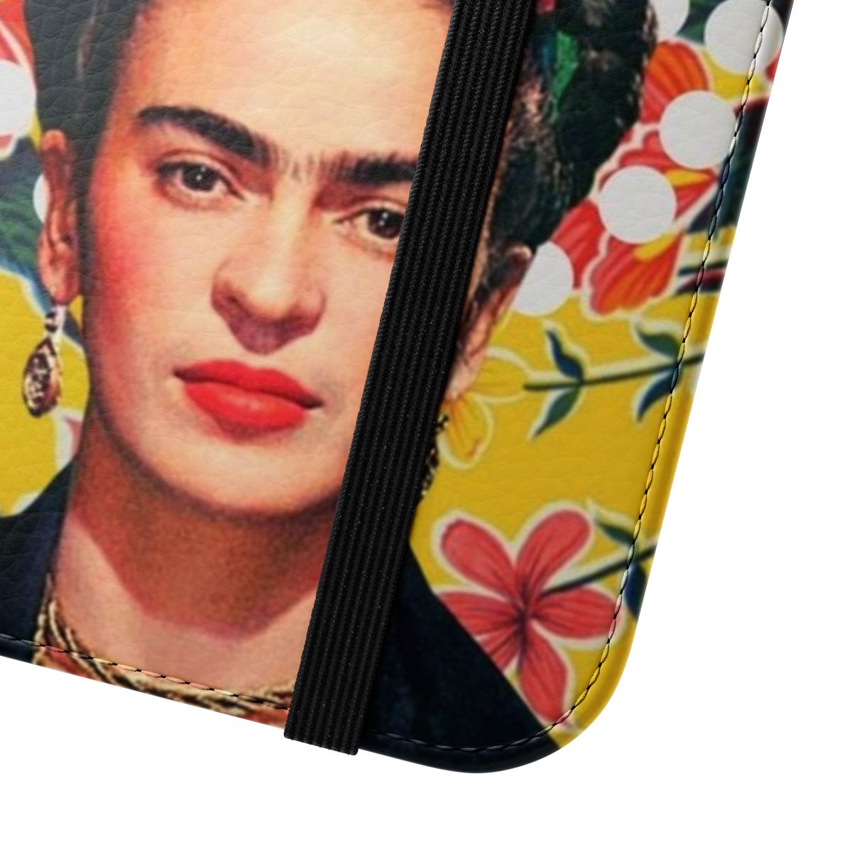 Vibrant and colorful phone case featuring Frida Kahlo-inspired Mexican art and floral patterns - Close Up