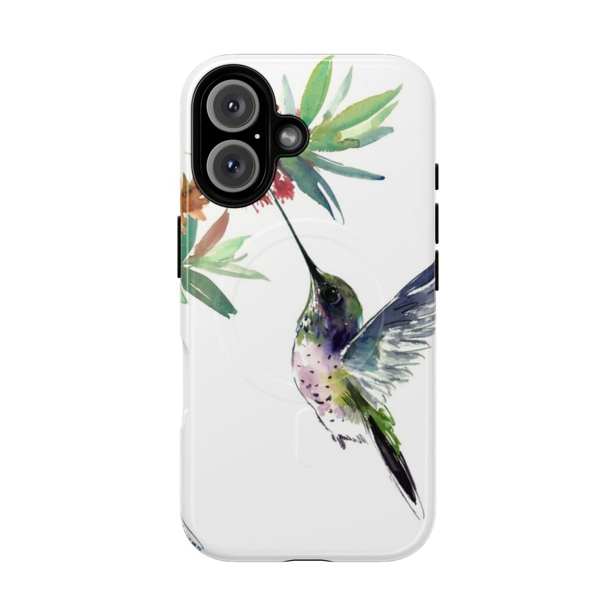 Hummingbird and flower phone case with a magnetic, tough design