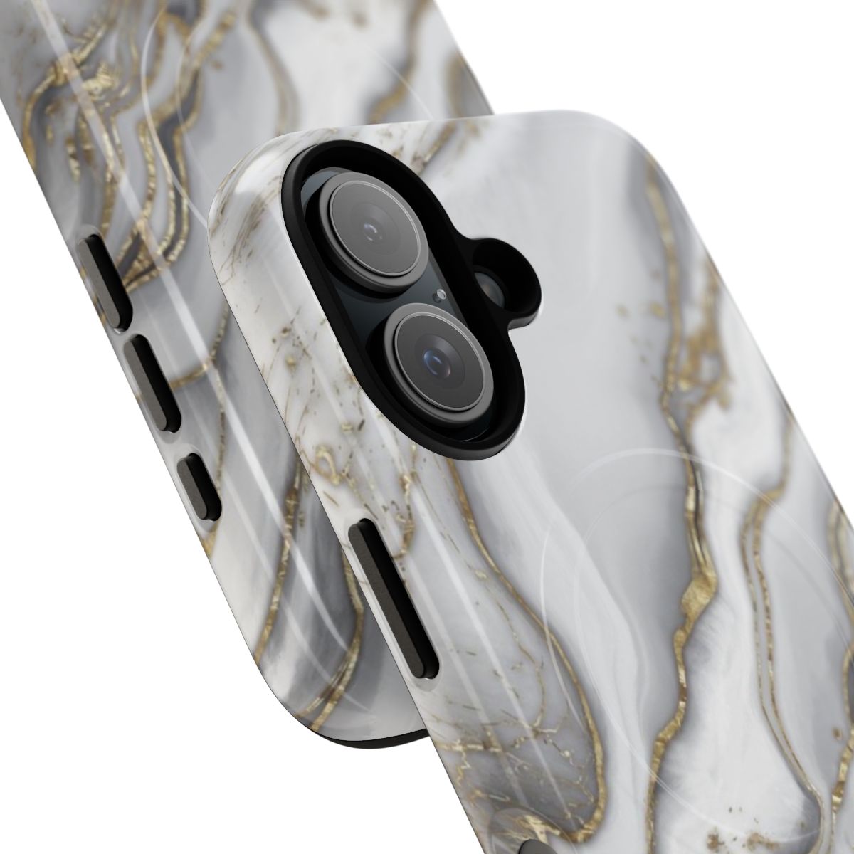 Stunning liquid marble phone case with a pearl and gold design, featuring a magnetic closure for added protection. - Detail