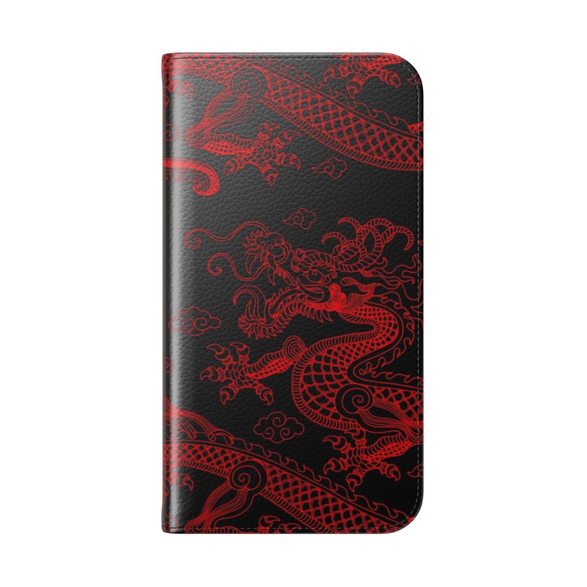 Vibrant red dragon design on a flip phone cover - Folded Back