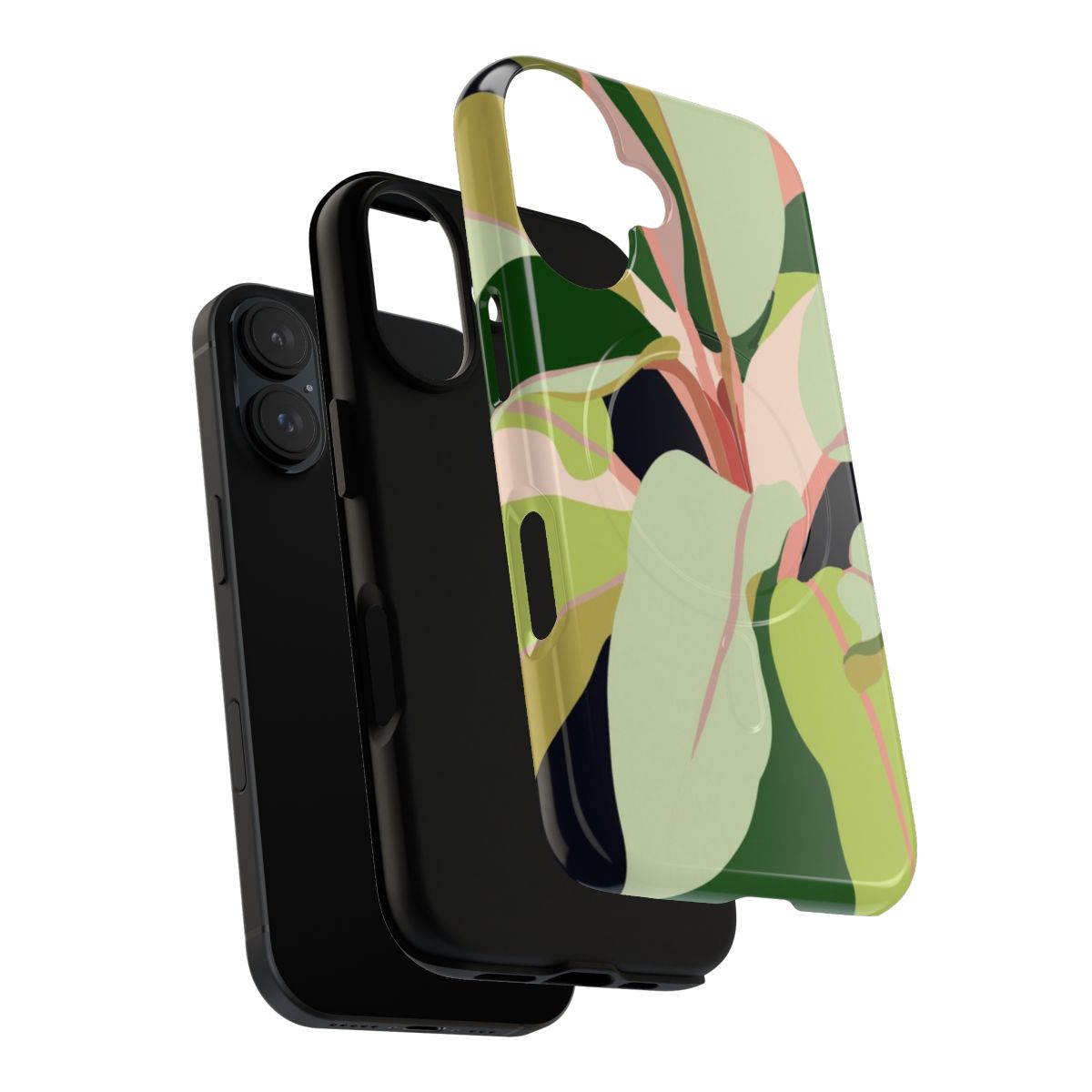 Colorful phone case featuring a botanical garden illustration with plants, flowers, and a vibrant pastel palette. - Layers