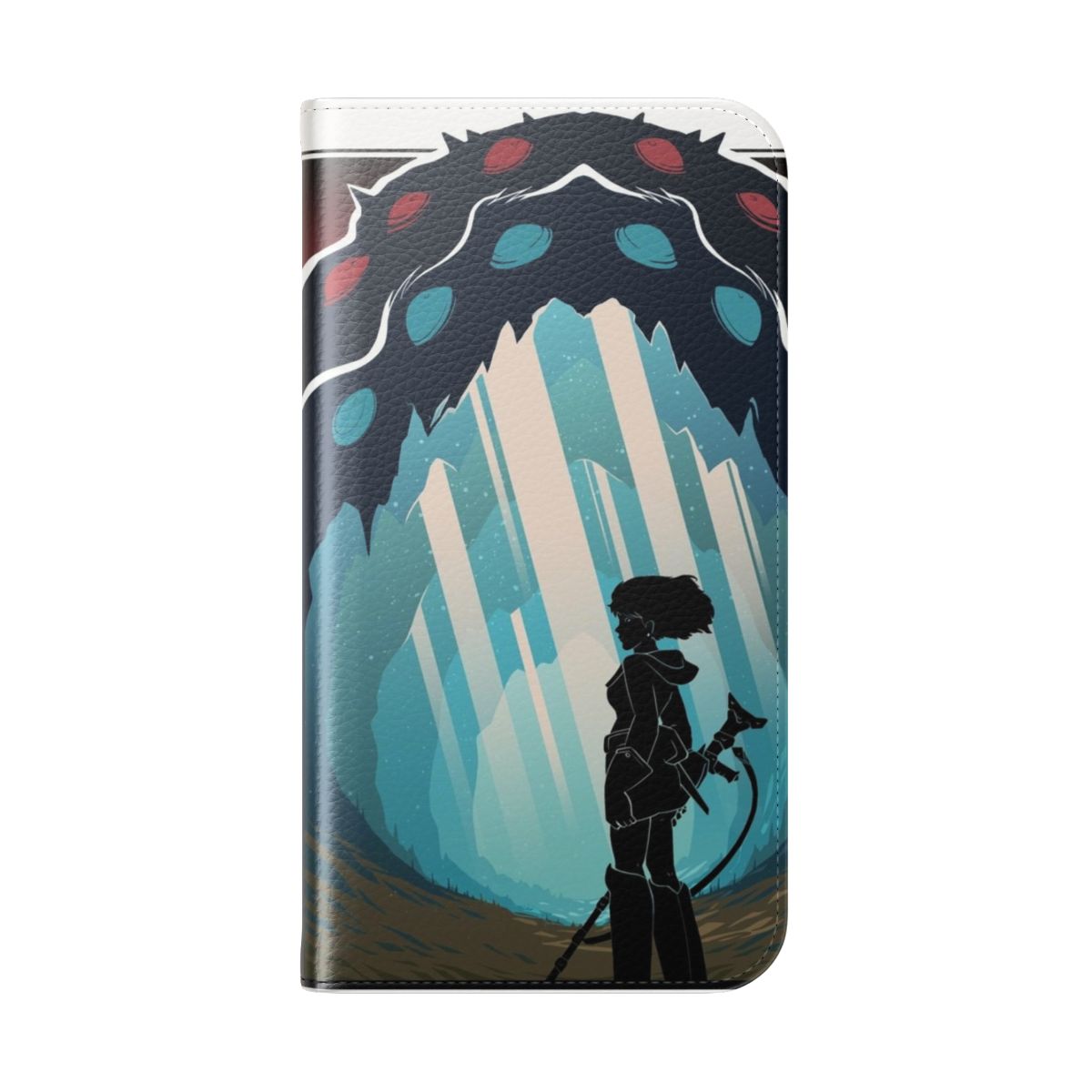 Artistic silhouette design of Ohmus from the Studio Ghibli film "Nausicaa of the Valley of the Wind" on a sleek phone case. - Folded Back