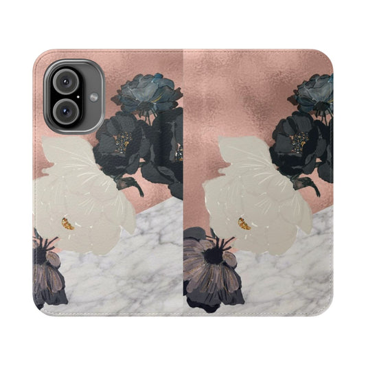 Floral marble pattern phone case with rose gold metallic foil design