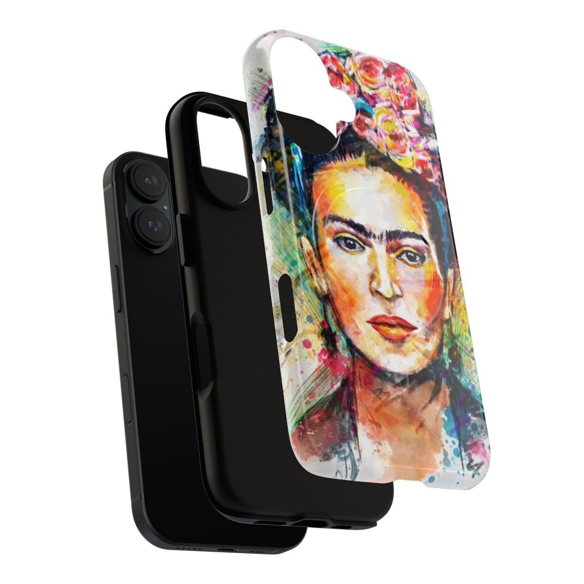 Colorful and expressive phone case featuring a portrait of the iconic Mexican artist Frida Kahlo. - Layers